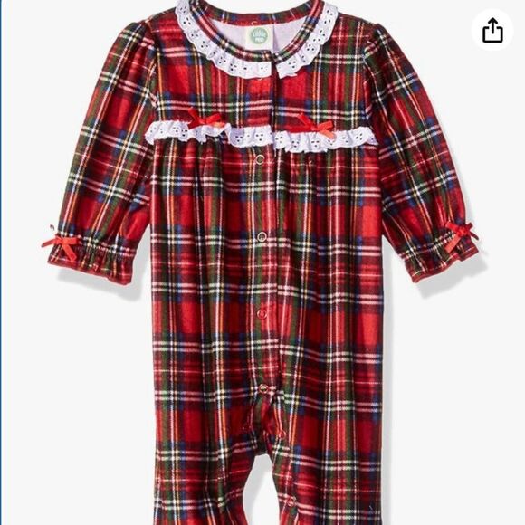 Little Me Red Plaid Holiday Flannel Footie sleepwear NWT size 9 months - Picture 1 of 10